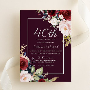 Burgundy & Blush 40th Wedding Anniversary Invitation