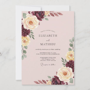 Burgundy Blush Alluring Botanical Wedding Invitation