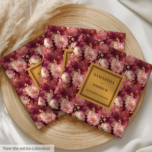 Burgundy Blush and Gold Boho Wedding Cloth Napkins