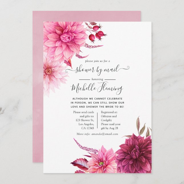 Burgundy & Blush Autumn Fall Bridal Shower by Mail Invitation (Front/Back)