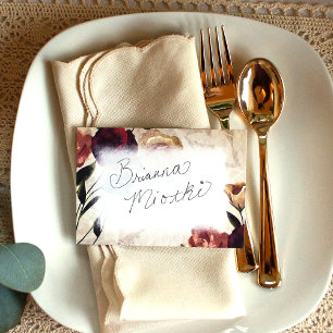 Burgundy, Blush, Beige Roses Name Place Card