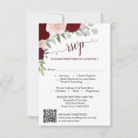 Burgundy Blush Boho Roses Wedding QR Code RSVP