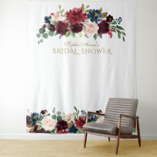 Burgundy Blush Bridal Shower Photo Booth Backdrop Tapestry