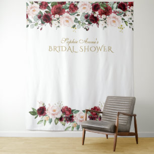 Burgundy Blush Bridal Shower Photo Booth Backdrop Tapestry