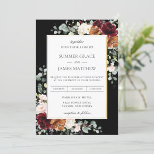 Burgundy Blush Burnt Orange Ivory Floral Wedding Invitation