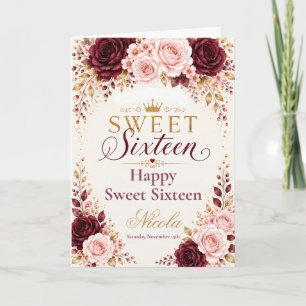 Burgundy, Blush, Champagne Sweet Sixteen Card