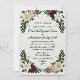 Burgundy, Blush & Cream Rose Botanical Elegant Invitation