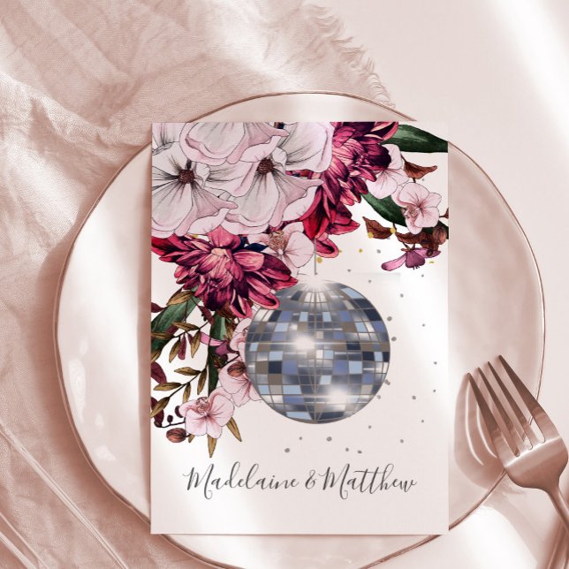 Burgundy Blush Disco Floral Gold Elegant Wedding Invitation (Creator Uploaded)