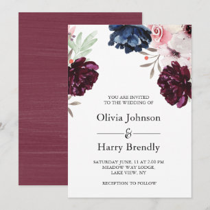 Burgundy Blush Elegant Floral Wedding Invitation
