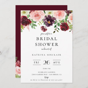 Burgundy Blush Fall Floral Bridal Shower Invitation