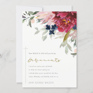 Burgundy Blush Flora Godparents Proposal Invite