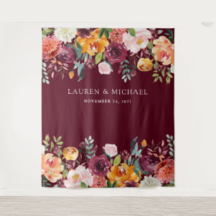Burgundy Blush Floral Backdrop   Photo Booth Prop Tapestry