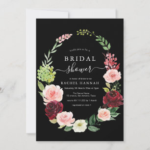 burgundy blush floral black bridal shower invitation