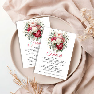 Burgundy blush floral boho wedding details card