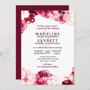 Burgundy & Blush Floral Border Wedding Invitations