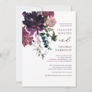 Burgundy & Blush Floral Botanical Winery Wedding Invitation