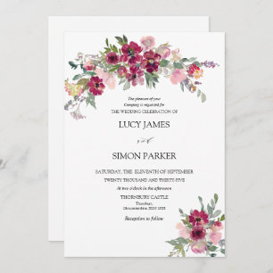 Burgundy Blush floral bouquet Wedding Invitation