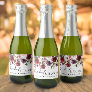 Burgundy Blush Floral Bridal Shower Favour Sparkling Wine Label