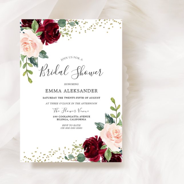 Burgundy Blush Floral Bridal Shower Invitation (Creator Uploaded)