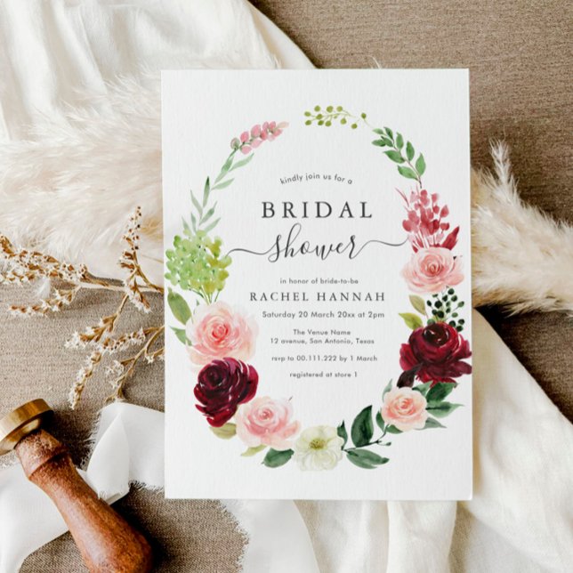 burgundy blush floral bridal shower invitation (Creator Uploaded)