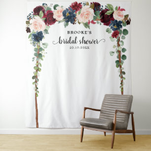 Burgundy Blush Floral Bridal shower Photo Backdrop Tapestry
