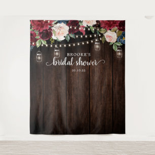 Burgundy Blush Floral Bridal shower Photo Backdrop Tapestry