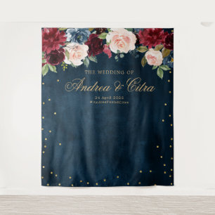 Burgundy Blush Floral Bridal shower Photo Backdrop Tapestry