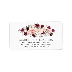 Burgundy Blush Floral Bride & Groom Address Label