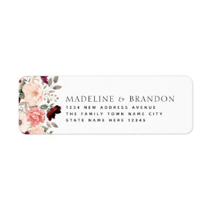Burgundy Blush Floral Bride & Groom Address Return Address Label