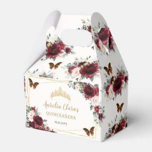 Burgundy Blush Floral Butterflies Gold Tiara   Favour Box