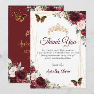 Burgundy Blush Floral Butterflies Thank You Card