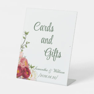 Burgundy & Blush Floral Cards and Gifts Wedding Pedestal Sign
