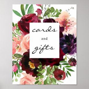Burgundy & Blush Floral Cards & Gifts Sign Poster