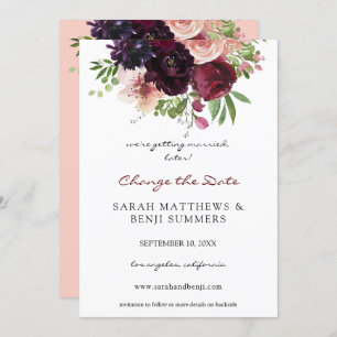 Burgundy & Blush Floral Change the Date (Large) Invitation