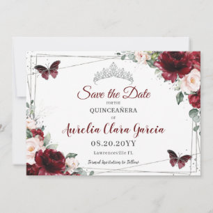 Burgundy Blush Floral Crown Quinceañera 3 Photos Save The Date