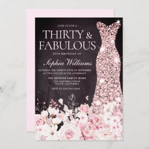 Burgundy Blush Floral & Dress  30th Birthday Party Invitation