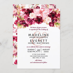 Burgundy & Blush Floral Drop Wedding Invitations