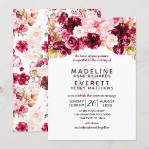 Burgundy & Blush Floral Drop Wedding Invitations