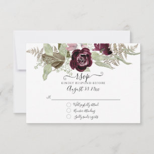 Burgundy Blush Floral Elegant Sage Wedding  RSVP Card