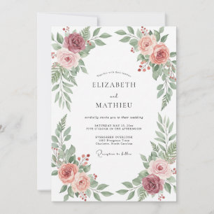 Burgundy Blush Floral Embrace Wedding Invitation