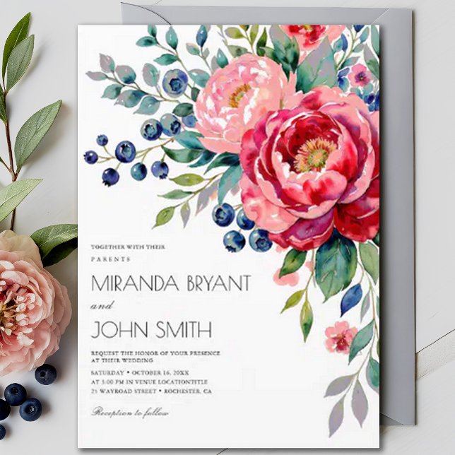 Burgundy Blush Floral Fall Elegance Wedding Invitation (Creator Uploaded)