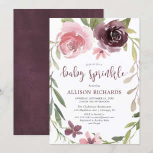 Burgundy blush floral fall girl baby sprinkle invitation