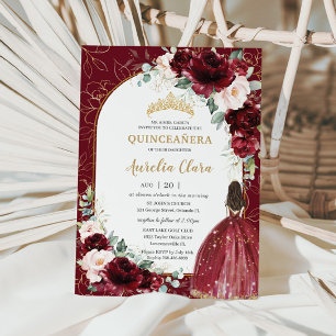 Burgundy Blush Floral Flowers Arch Quinceanera Invitation