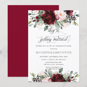 Burgundy Blush Floral Flowers Engagement Party  Invitation