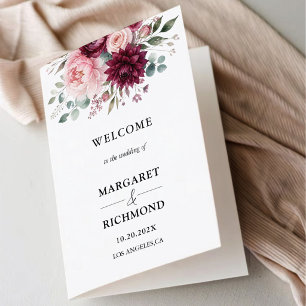 Burgundy & Blush Floral Folded Wedding Program