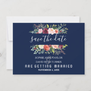 Burgundy Blush Floral Frame Dark Blu Save The Date