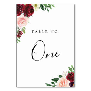 Burgundy Blush Floral Frame Table Number