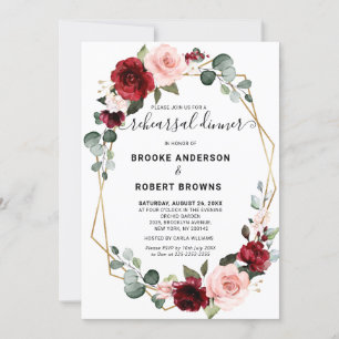 Burgundy Blush Floral Geometric Rehearsal Dinner Invitation