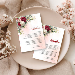 Burgundy blush floral gold greenery details card