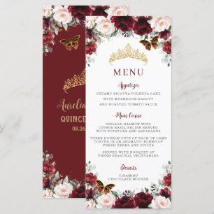 Burgundy Blush Floral Gold QUINCEAÑERA Party Menu